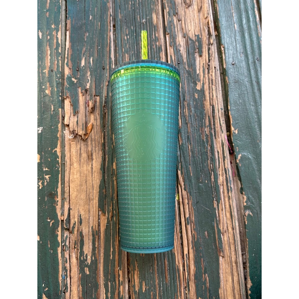Starbucks 24oz Teal Green Grid Textured Gradient Cold Cup Tumbler 011129753